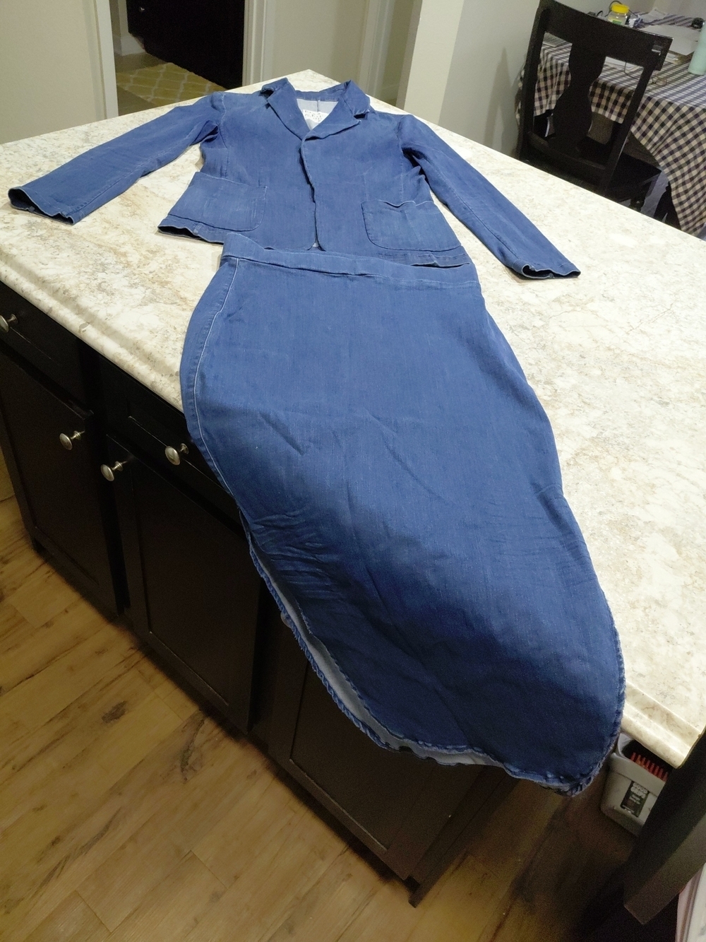 Frank & Eileen Jacket And Skirt Set Blue Stretch Top M Skirt 12 EUC